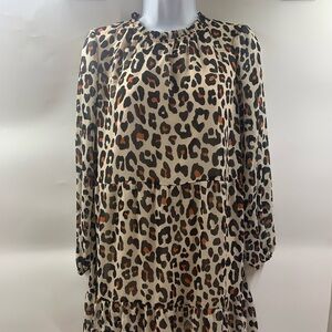 LOFT Black and Cream Animal Print Dress